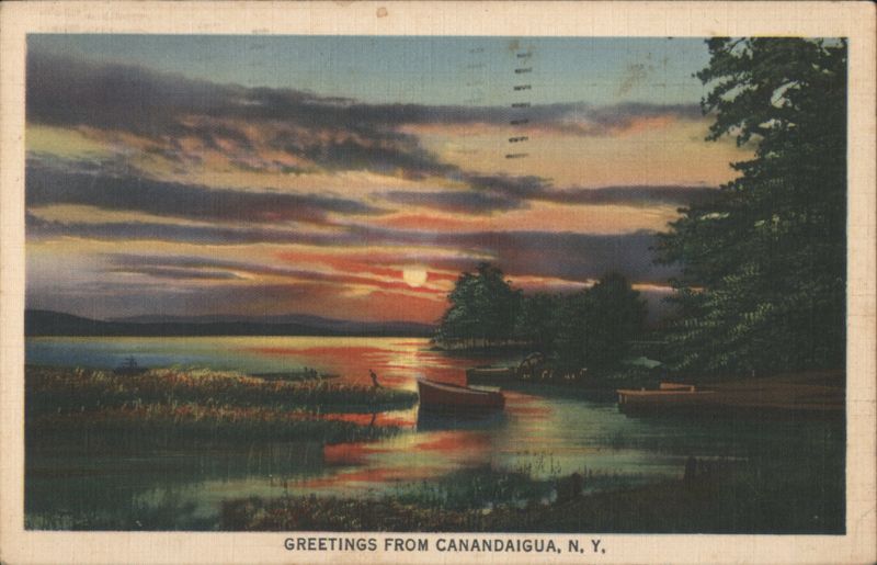 Sunset over Lake with Boats, Canandaigua New York