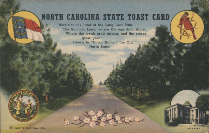 North Carolina State Toast Card, Flag, Cardinal