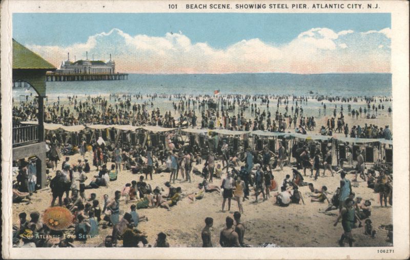 Beach Scene, Showing Steel Pier Atlantic City New Jersey