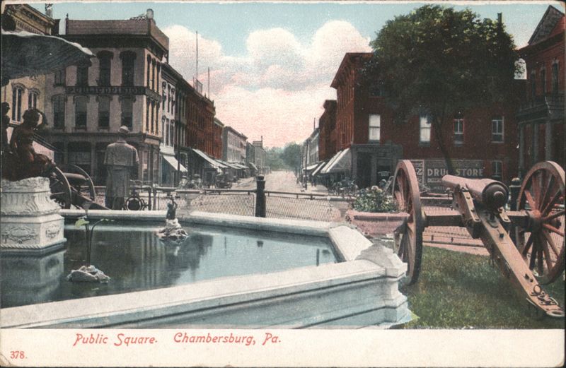 Public Square with Fountain & Cannon, Chambersburg, PA Pennsylvania