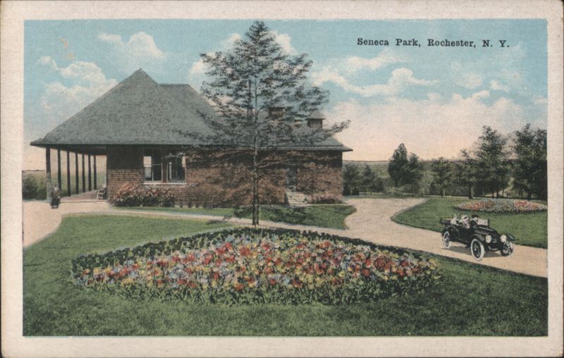 Seneca Park Building, Flower Bed, Car Rochester New York