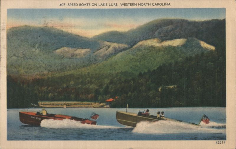 Speed Boats on Lake Lure, Western North Carolina