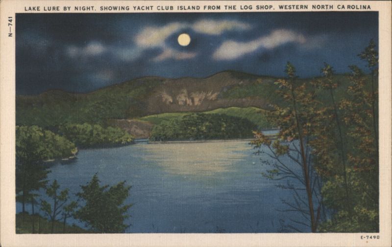 Lake Lure by Night, Yacht Club Island from Log Shop North Carolina
