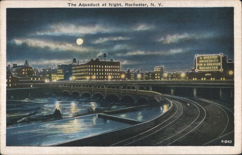 Aqueduct at Night with City Skyline, Rochester New York