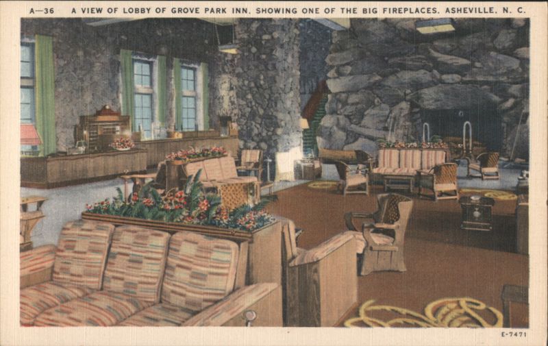 Lobby of Grove Park Inn, Big Fireplace Asheville North Carolina