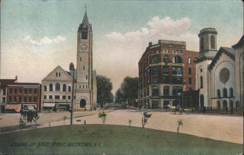 Looking Up State Street, Watertown, NY Clock Tower New York