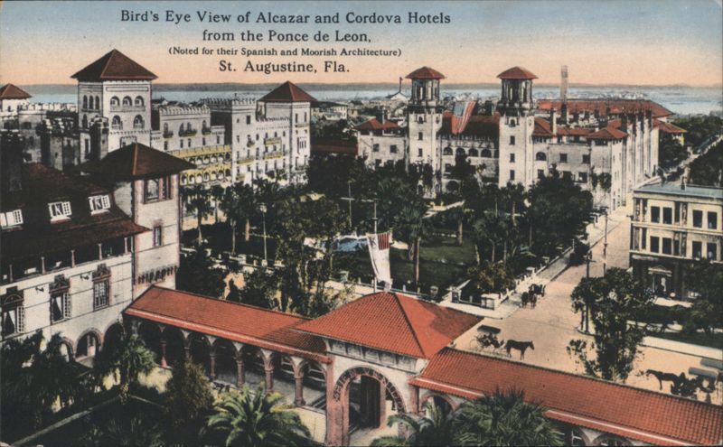 Bird's Eye View of Alcazar and Cordova Hotels St. Augustine Florida
