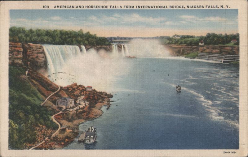 American and Horseshoe Falls from International Bridge Niagara Falls New York