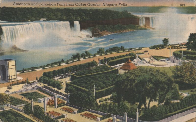 American and Canadian Falls from Oakes Garden, Niagara Falls ON Canada