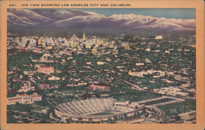 Air View of Los Angeles City and Coliseum California