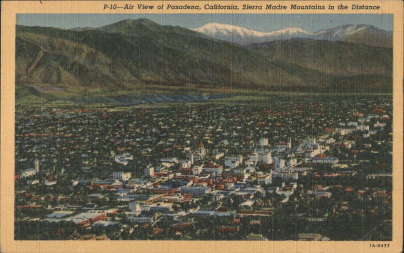 Air View of Pasadena with Sierra Madre Mountains California