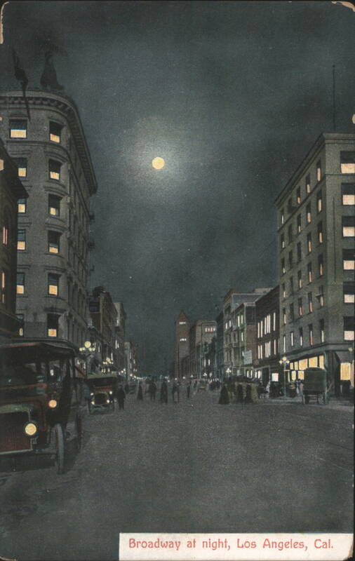 Broadway at Night with Moon, Los Angeles California