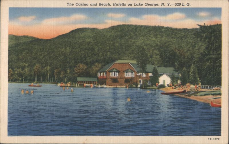 The Casino and Beach, Huletts on Lake George Huletts Landing New York