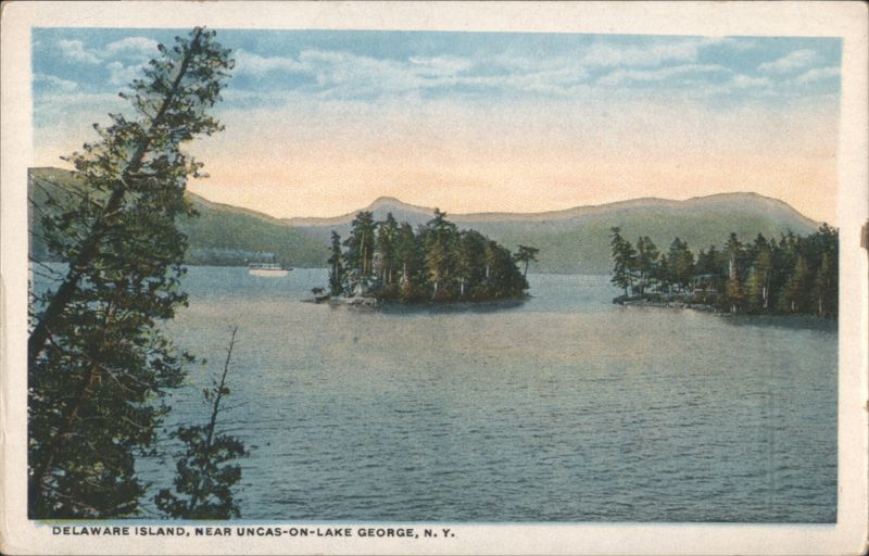 Delaware Island, Lake George, NY - Sugar Loaf & Black Mt. Uncas-on-Lake George New York