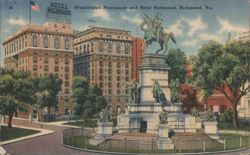 Washington Monument and Hotel Richmond, Richmond, VA Postcard