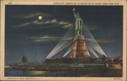 Statue of Liberty Illuminated at Night Postcard