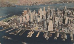 Vintage NYC Manhattan East River Docks Air View Postcard Postcard