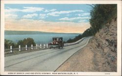 Seneca Lake and State Highway, Watkins Glen Postcard