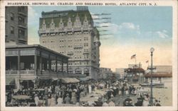 Boardwalk, St. Charles and Breakers Hotel, Atlantic City, NJ Postcard