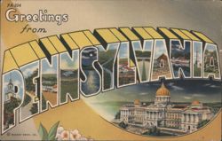 Greetings from Pennsylvania with State Landmarks Postcard