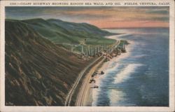 Coast Highway, Rincon Sea Wall & Oil Fields Postcard