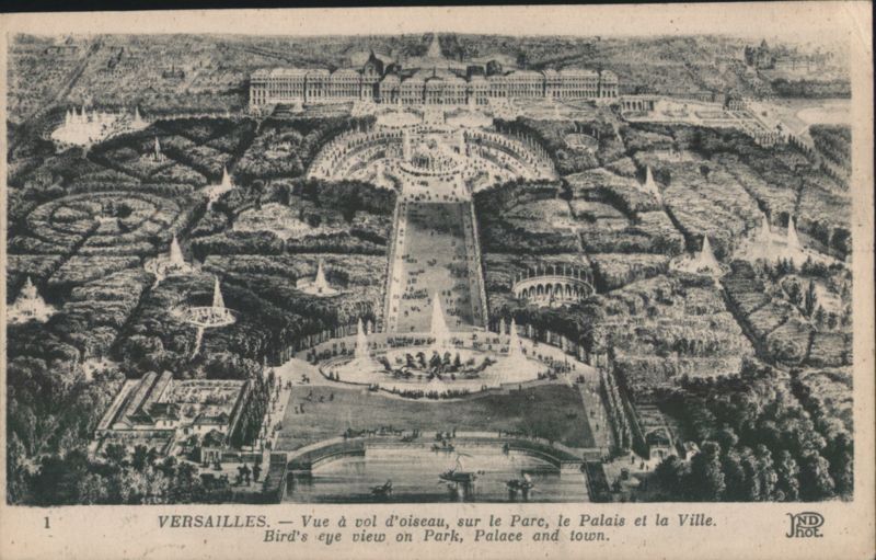 Versailles Bird's Eye View of Park, Palace and Town France