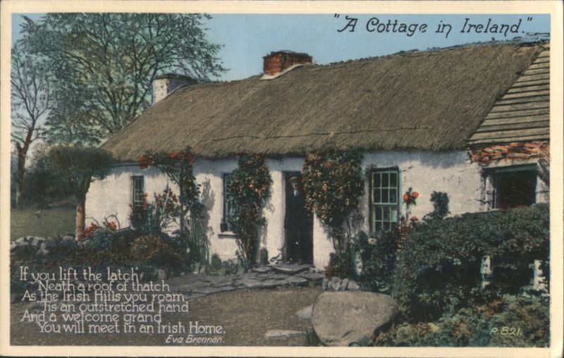A Cottage in Ireland with Thatched Roof & Poem Eva Brennan