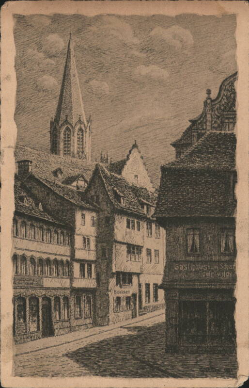 Aschaffenburg Scharfeck Street Scene, Gasthaus, Church Germany