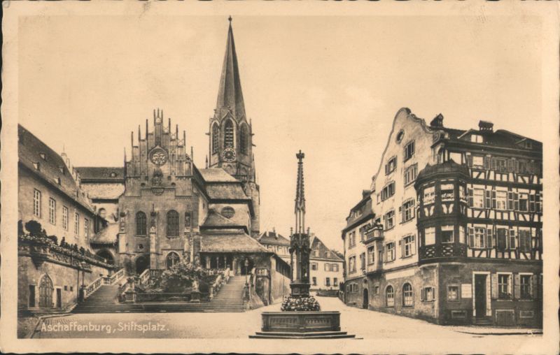 Aschaffenburg Stiftsplatz with Collegiate Church Germany