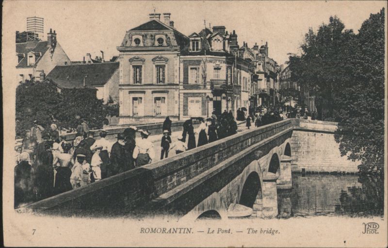 Romorantin Bridge with People & Buildings France