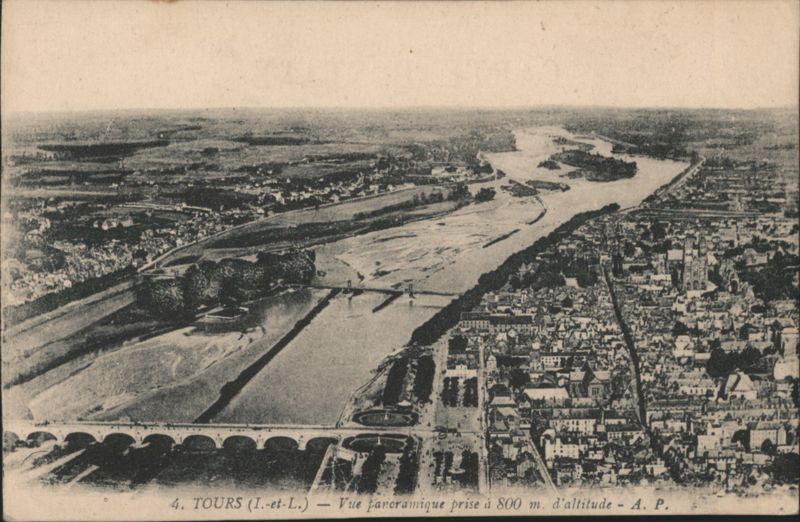 Tours Panoramic View from 800m Altitude, Loire River France