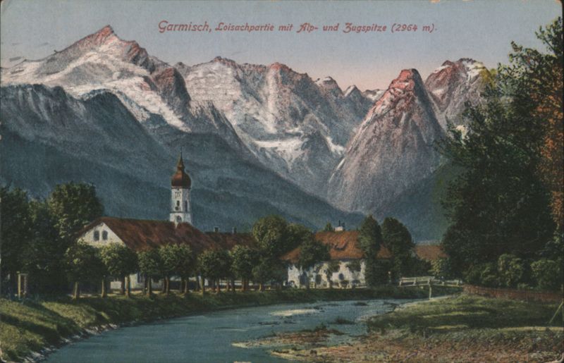 Garmisch, Loisach River with Alps & Zugspitze (2964 m) Germany