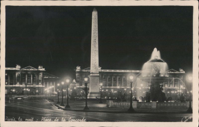 Place de la Concorde at Night, Obelisk & Fountains Paris France