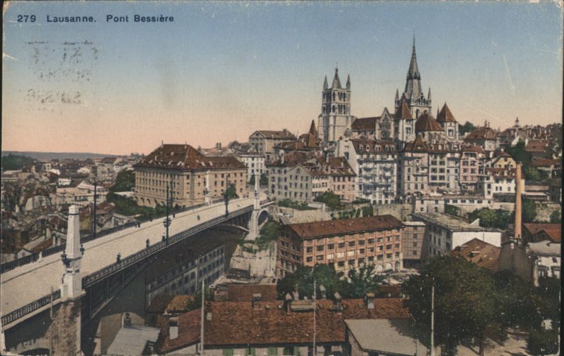 Lausanne Pont Bessière Bridge City View Switzerland
