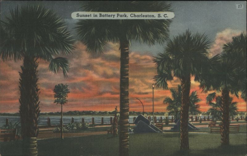 Sunset in Battery Park with Palms, Charleston, SC South Carolina