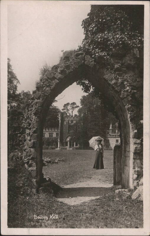 Bolton Hall, Woman in Archway with Umbrella England