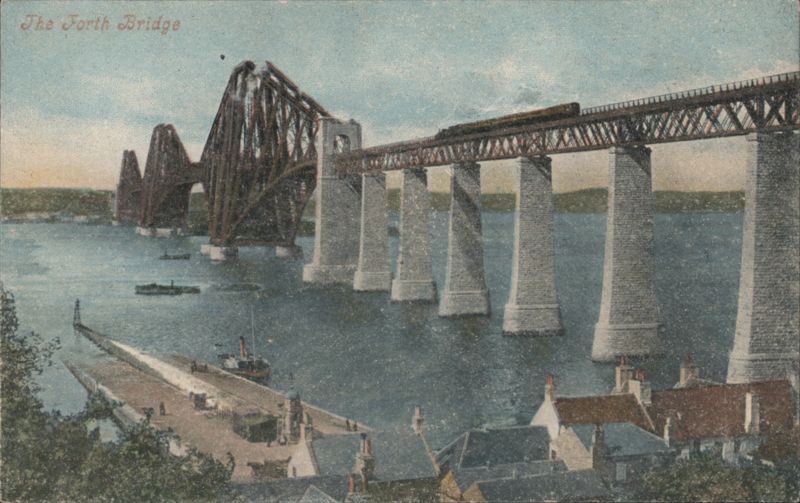The Forth Bridge with Train and Boats United Kingdom