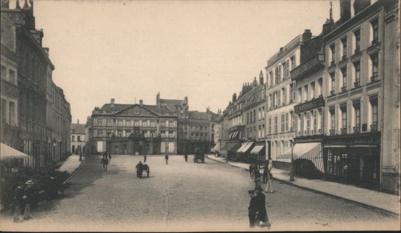 French Cobblestone Square with Shops and Civic Building France