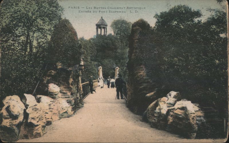 Buttes Chaumont Artistic Suspension Bridge Entrance, Paris France