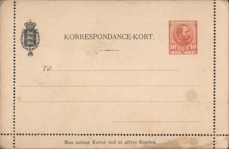 Danish 10 Øre Correspondence Card, King Christian IX Denmark