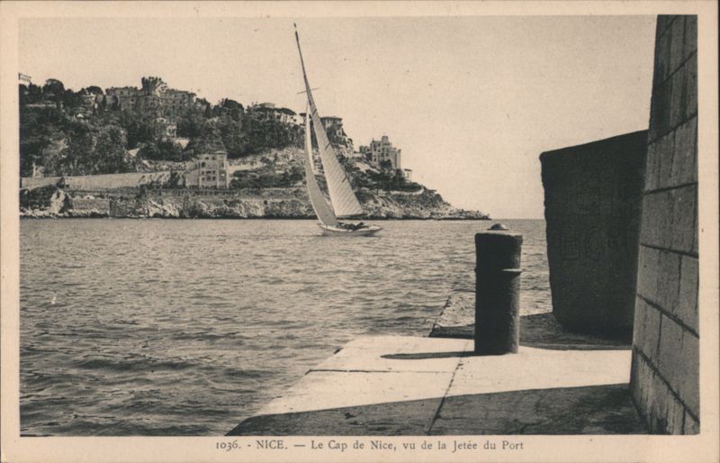 Sailboat, Cap de Nice from Port Jetty France