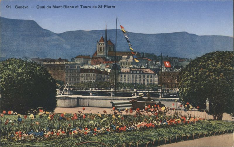 Genève - Quai du Mont-Blanc et Tours de St-Pierre Geneva Switzerland