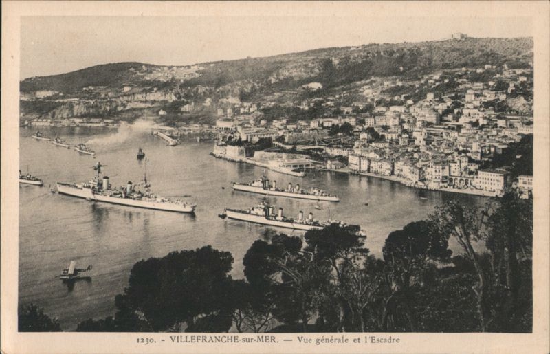 Villefranche-sur-Mer General View with Naval Fleet France