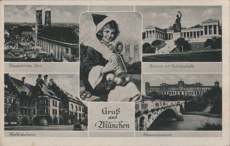 Munich Landmarks & Bavarian Girl, Gruß aus München Germany