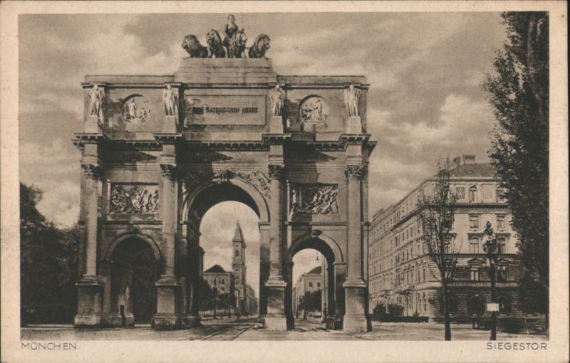 Siegestor, Munich with Quadriga and Lions Germany