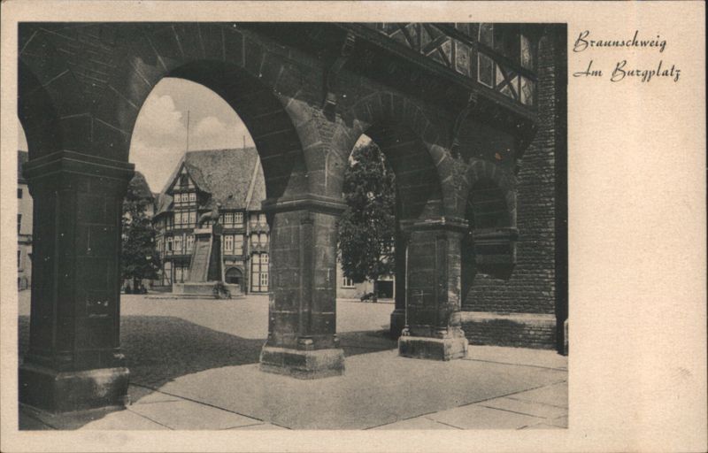 Braunschweig Am Burgplatz with Archway and Gulan House Germany