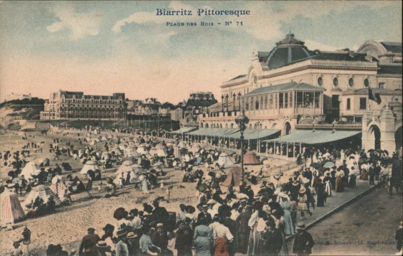 Biarritz Plage des Rois Beach Scene with Casino France