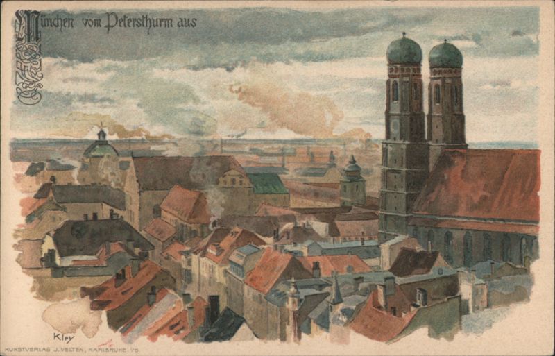 Munich from St. Peter's Tower, Frauenkirche Domes Germany