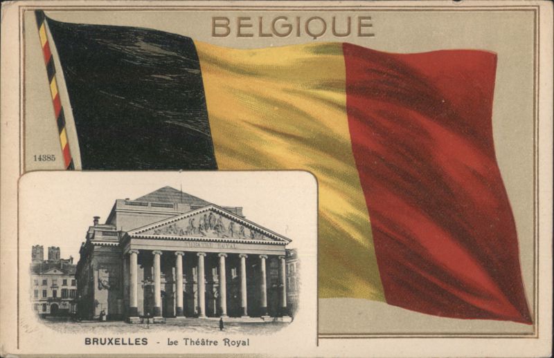 Belgian Flag & Le Théâtre Royal, Bruxelles Brussels Belgium