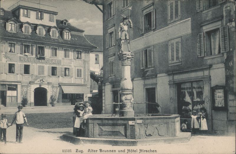 Zug: Old Fountain and Hotel Hirschen Switzerland
